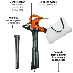 12 Amp 3 in 1 Electric Blower + Vacuum + Mulcher