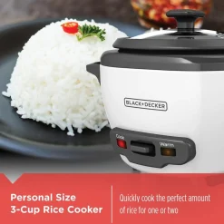 3-Cup Electric Rice Cooker With Keep-Warm Function, White