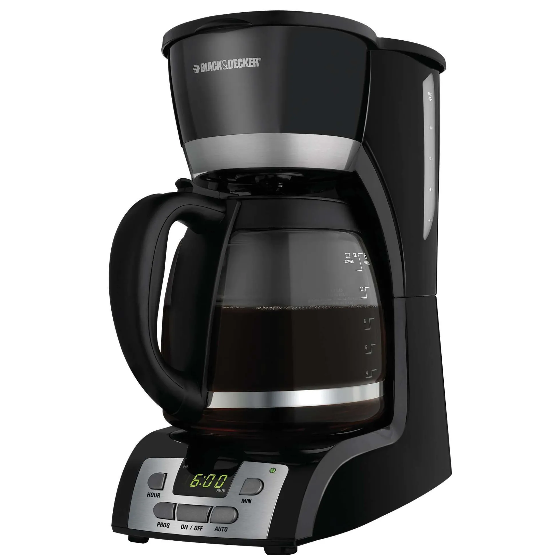 12-Cup Programmable Coffeemaker; Black with Stainless Steel Accents
