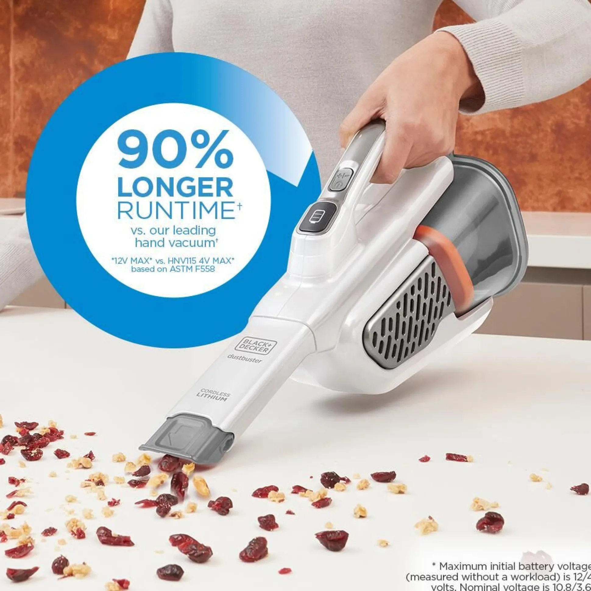 dustbuster® Handheld Vacuum, Cordless, AdvancedClean+™, White, Extra Long Crevice Tool