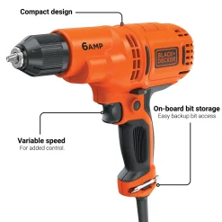 Electric Drill Driver Kit, 3/8 In., 6.0 Amp Corded