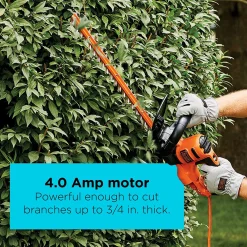 Electric Hedge Trimmer, 22-Inch, 4.0 Amp, Lightweight, Low Vibration