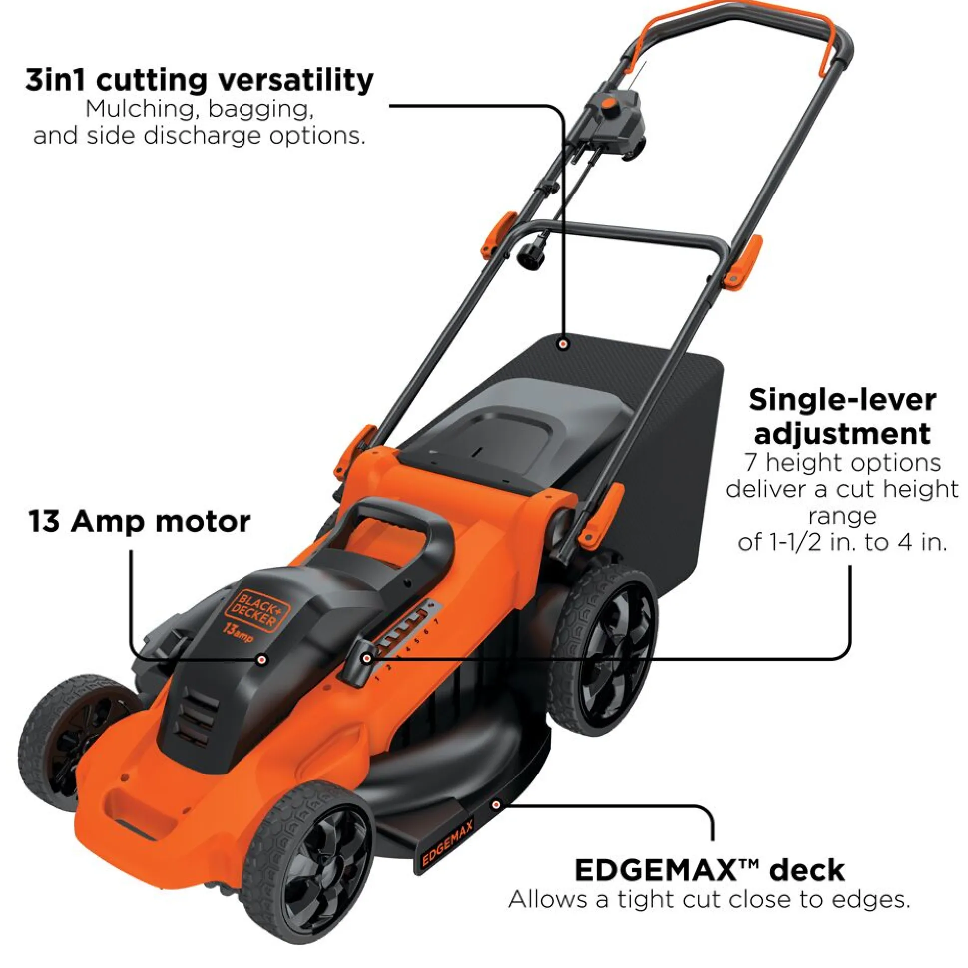 Electric Lawn Mower, Corded, 13-Amp, 20-Inch
