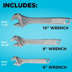 6 in., 8 in. & 10 in. Adjustable Wrench Set (3 PK)