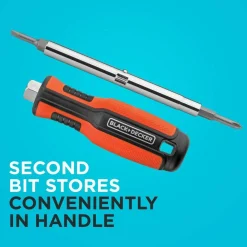 6-In-1 Multibit Screwdriver, Two-Sided Bits Including Phillips, Slotted, Nut Drivers