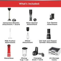 kitchen wand™ Cordless 6 in 1 Immersion Blender & Kitchen Multi-tool, Red