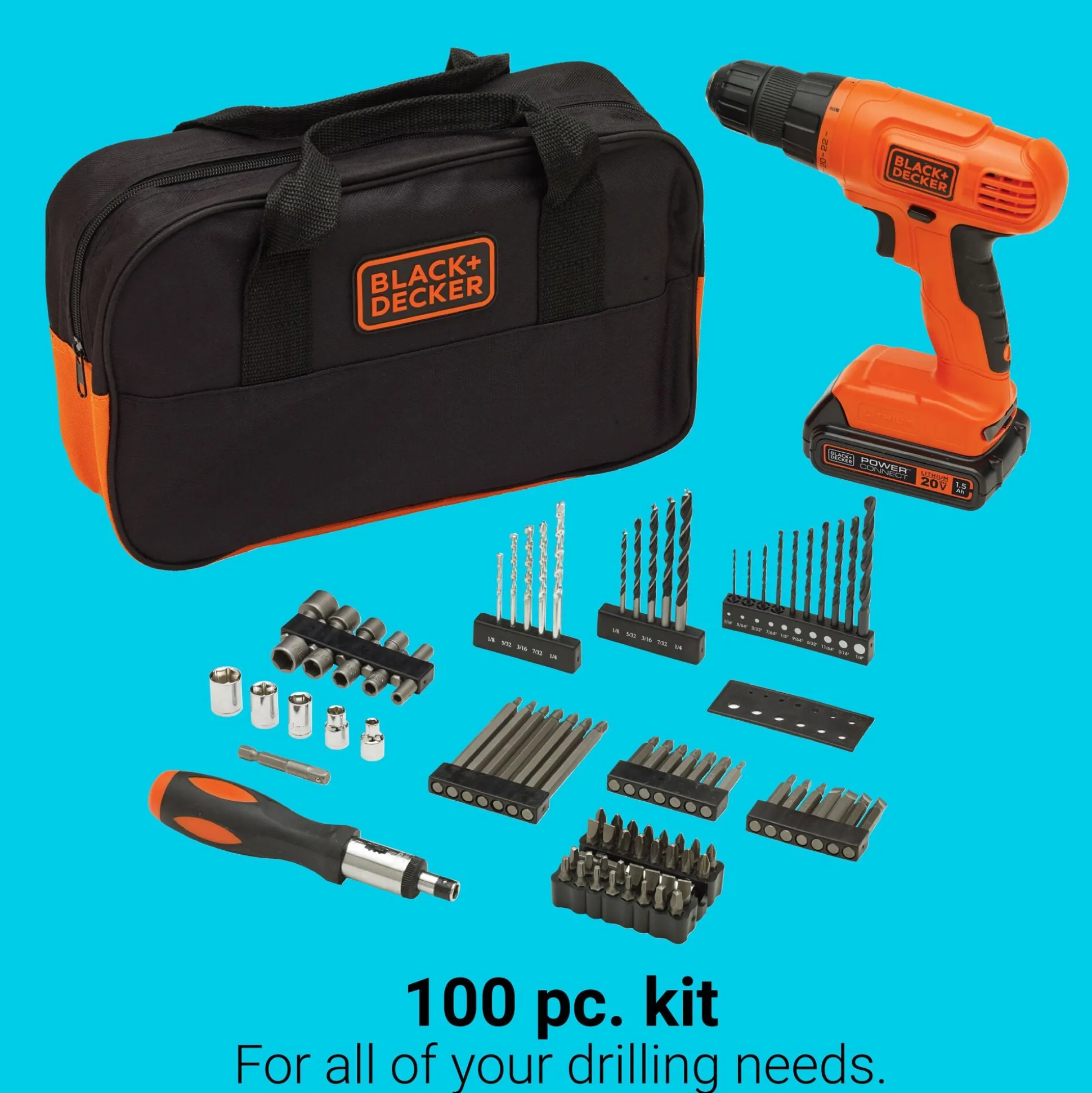 POWERCONNECT™ Cordless Drill Driver & 100-Piece Kit, Battery + Charger