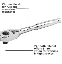 Socket Set, 40-Piece, Chrome, Carrying Case