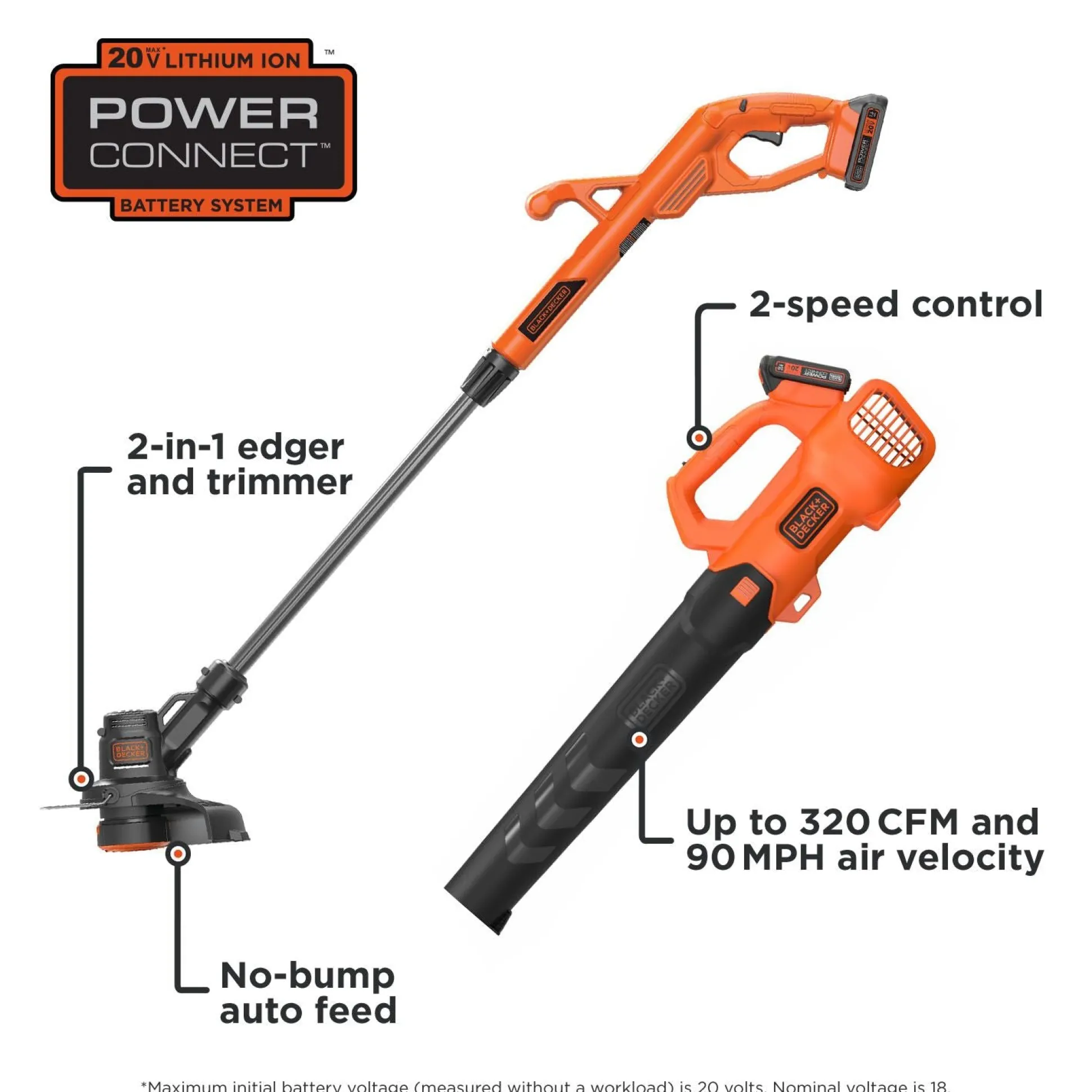 20V MAX* POWERCONNECT™ Cordless Axial Leaf Blower and String Trimmer Combo Kit, Battery and Charger Included