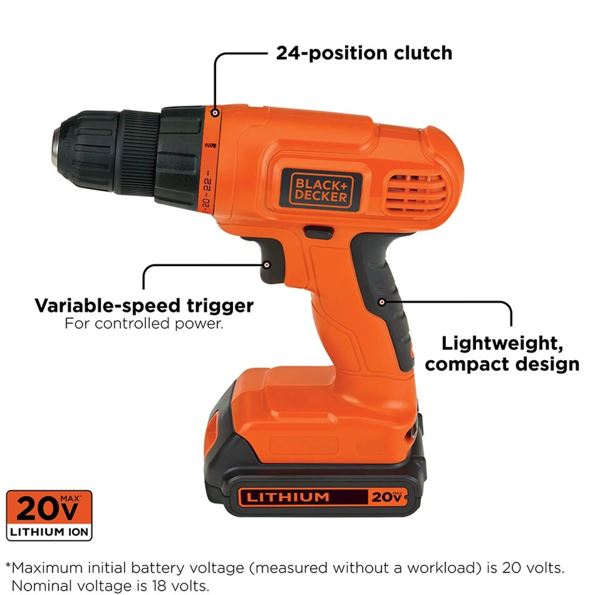 20V MAX* POWERCONNECT™ Cordless Drill/Driver 35-Piece Project Kit, Battery and Charger Included