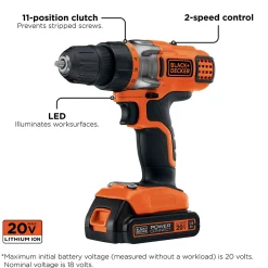 20V MAX* POWERCONNECT™ Cordless Drill/Driver, Battery and Charger Included