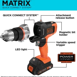 20V MAX *POWERCONNECT™ MATRIX™ Cordless Drill With 7 Attachments and Storage Case, Battery and Charger Included