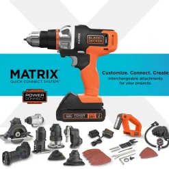 20V MAX *POWERCONNECT™ MATRIX™ Cordless Drill with 10 Attachments and Strorage Case, Battery and Charger Included