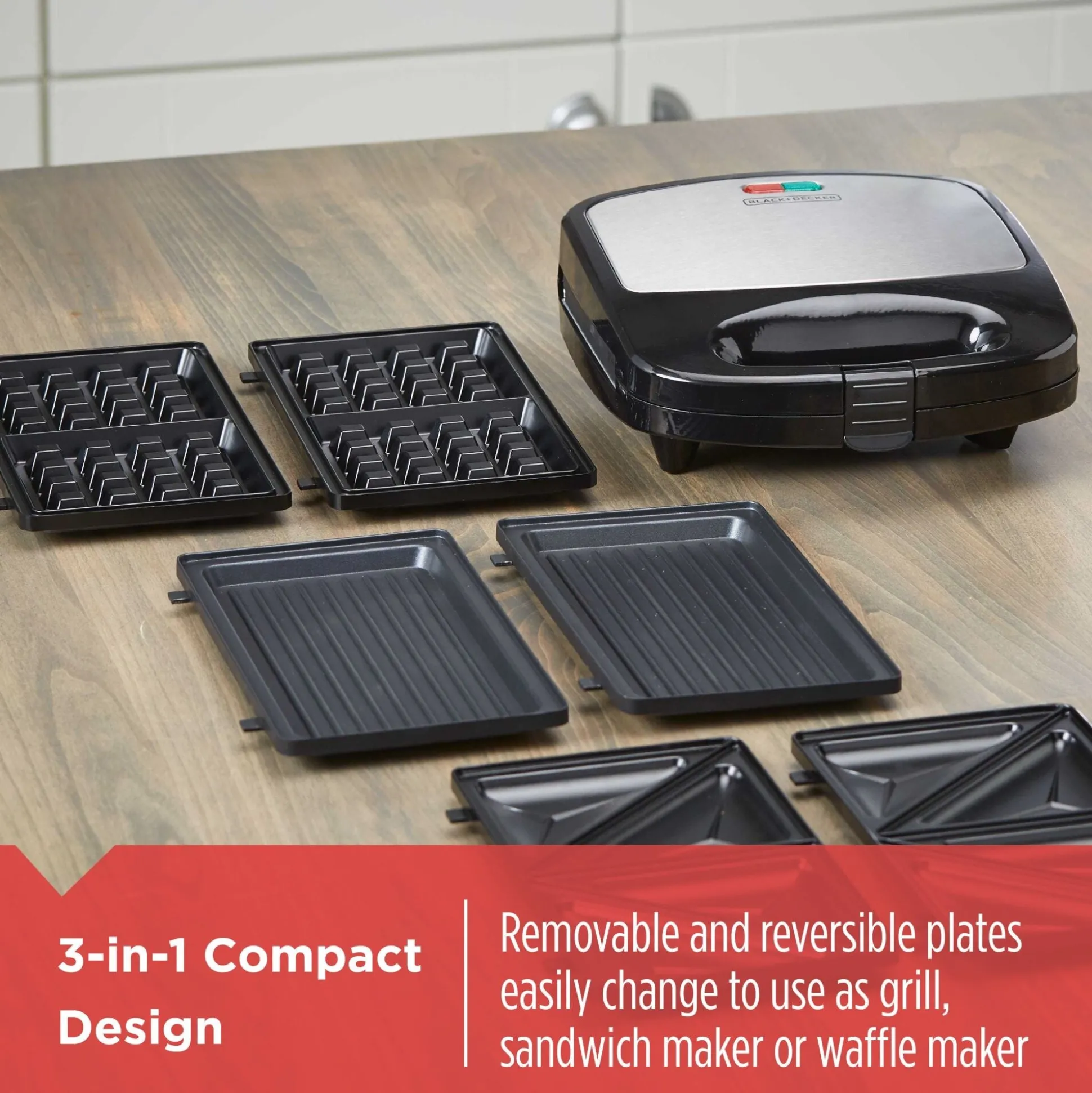 Waffle Maker, Grill, or Sandwich Maker with Stainless Steel Accents